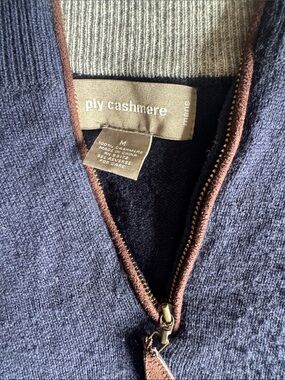 Men's Navy Half-Zip Cashmere Sweater with Leather Trim